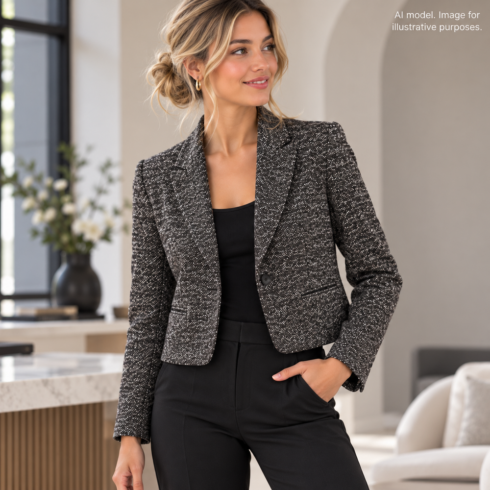 BCBGMAXAZRIA Jacket Womens Small Brown Wool Silk Tweed Blazer Pleated Lined